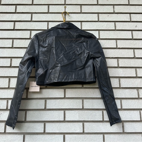 Superdown Sheer Black Vinyl Cropped Moto Jacket PVC Transparent Unlined Sz Small - Picture 9 of 13